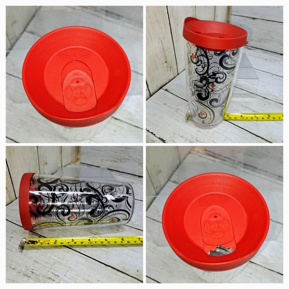 Tervis Tumbler 16oz Red Lid Clear Plastic Black Swirl Pattern Travel Drinkware - Picture 4 of 8